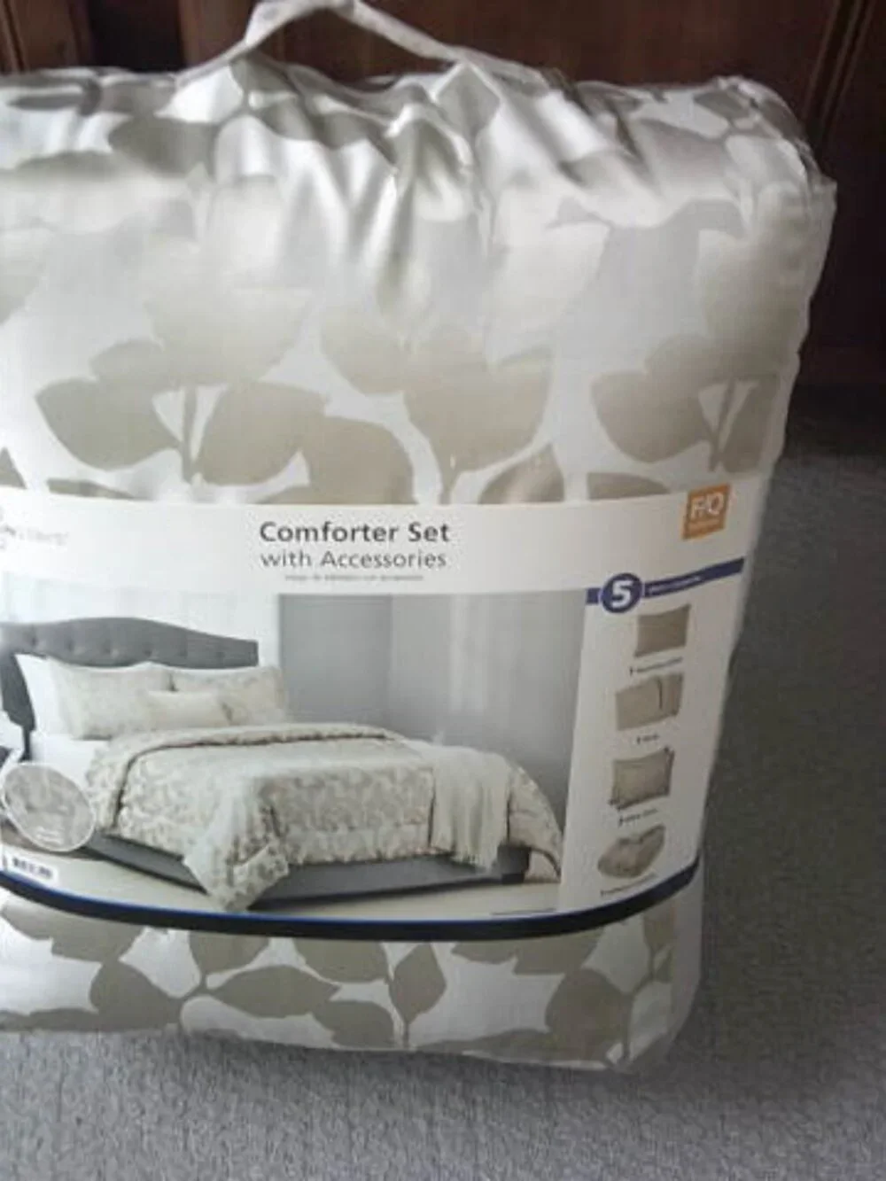 NEW MAINSTAYS COMFORTER SET & ACCESSORIES FULL QUEEN GOLD FOLIAGE PRINT 5 PCS 🎁